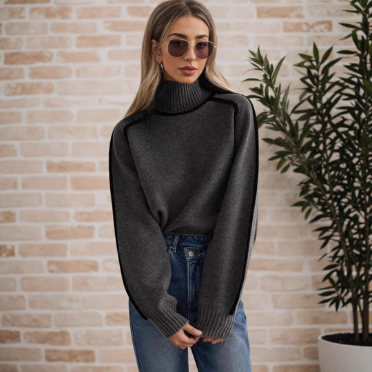 Damen Pullover mit hohem Kragen und Volumenärmeln R&B