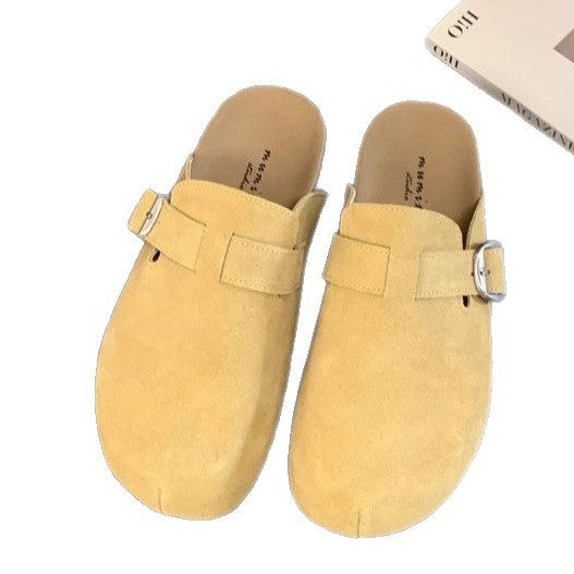 Damen bequeme Clogs mit dekorativem Schnallenverschluss und hochwertigem Veloursleder R&B