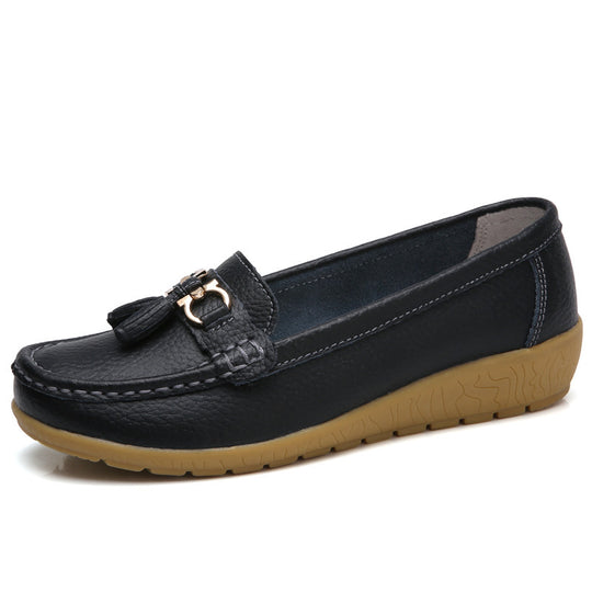 Damen nan klassische Tassel-Mokassin aus genarbtem Kunstleder mit gepolstertem Komfortfußbett und flexibler Keilsohle R&B