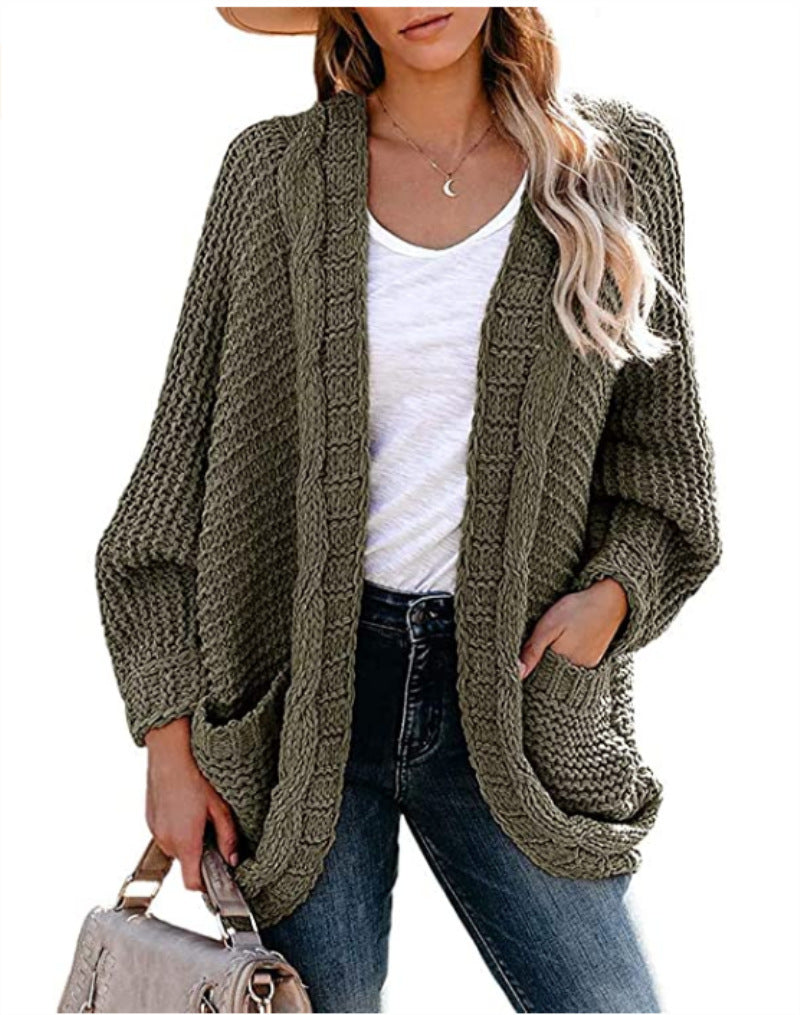 Damen Grobstrickjacke mit lässigen Konturen und großen Taschen R&B