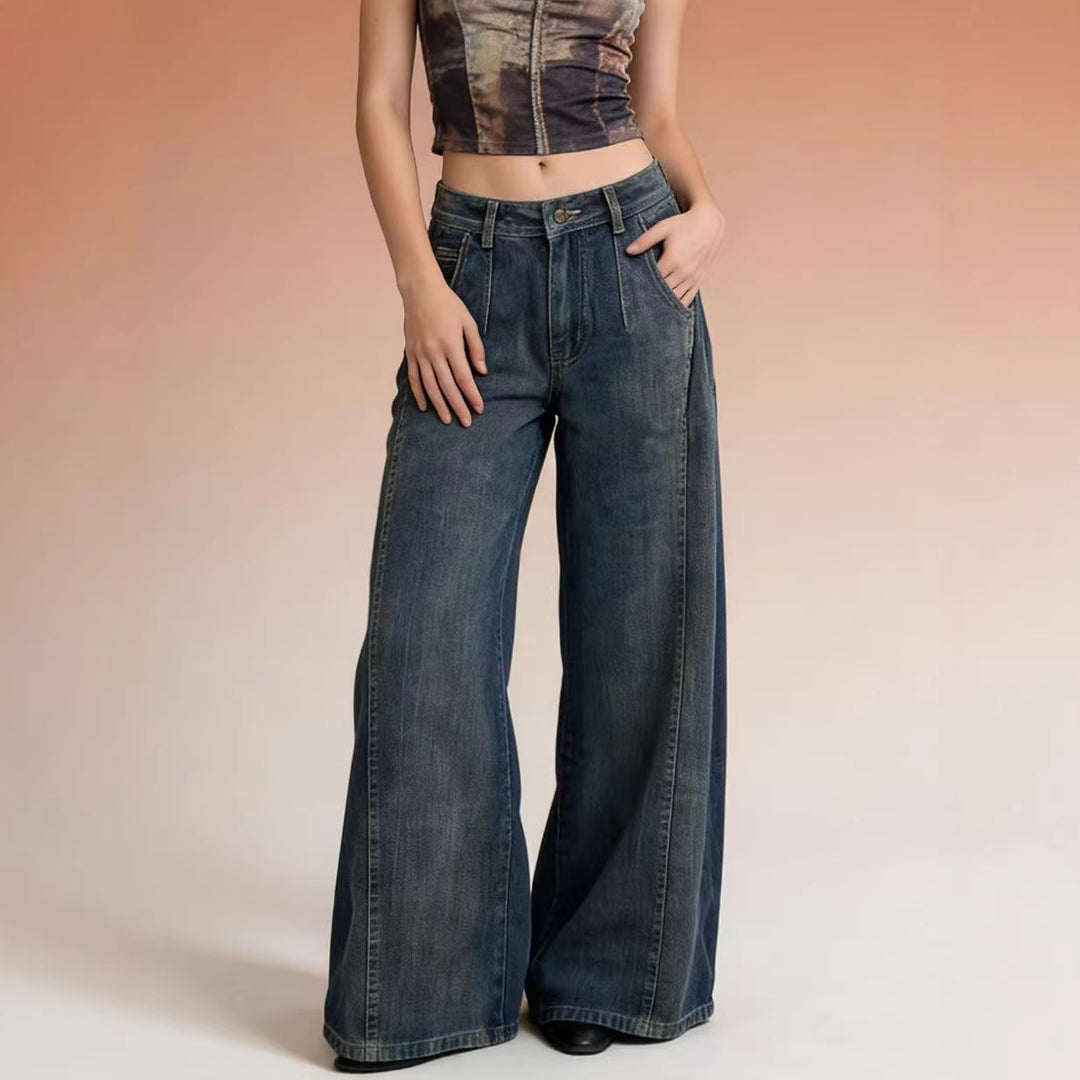 Damen weite Denim-Jeans mit hohem Bund und klassischem Schnitt R&B