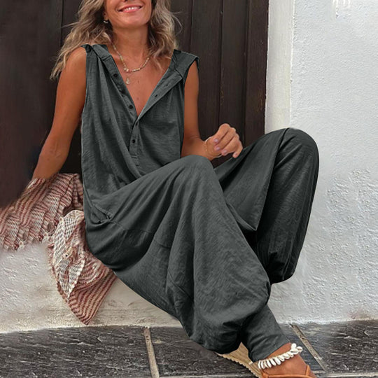 Damen Lässiger Jumpsuit mit Knopfverschluss und praktischen Seitentaschen R&B