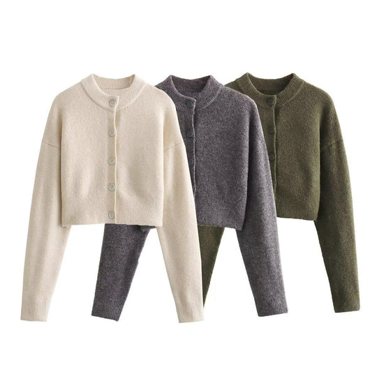 Damen cropped Strickjacke mit modernen Knöpfen R&B