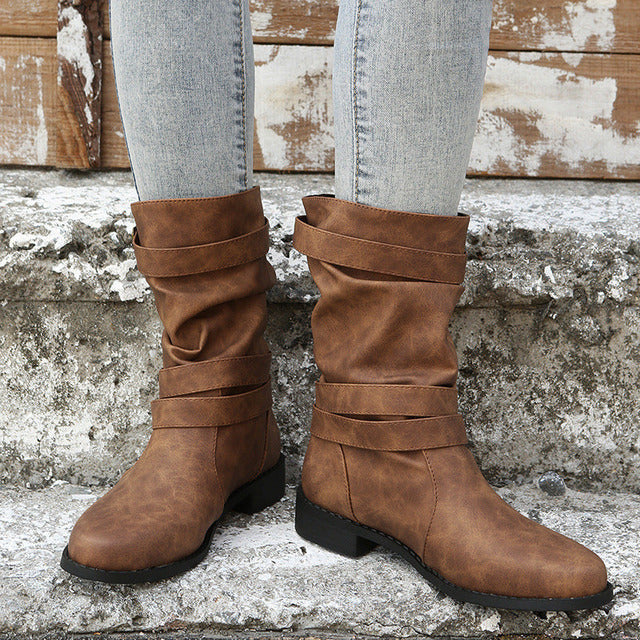 Vintage Schnalle Mid-Calf Stiefel R&B