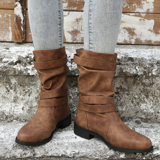 Vintage Schnalle Mid-Calf Stiefel R&B