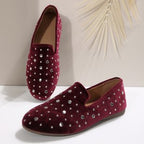 Damen Slip-On Mokassins mit funkelnder Strass-Applikation und eleganter Samtoberfläche R&B