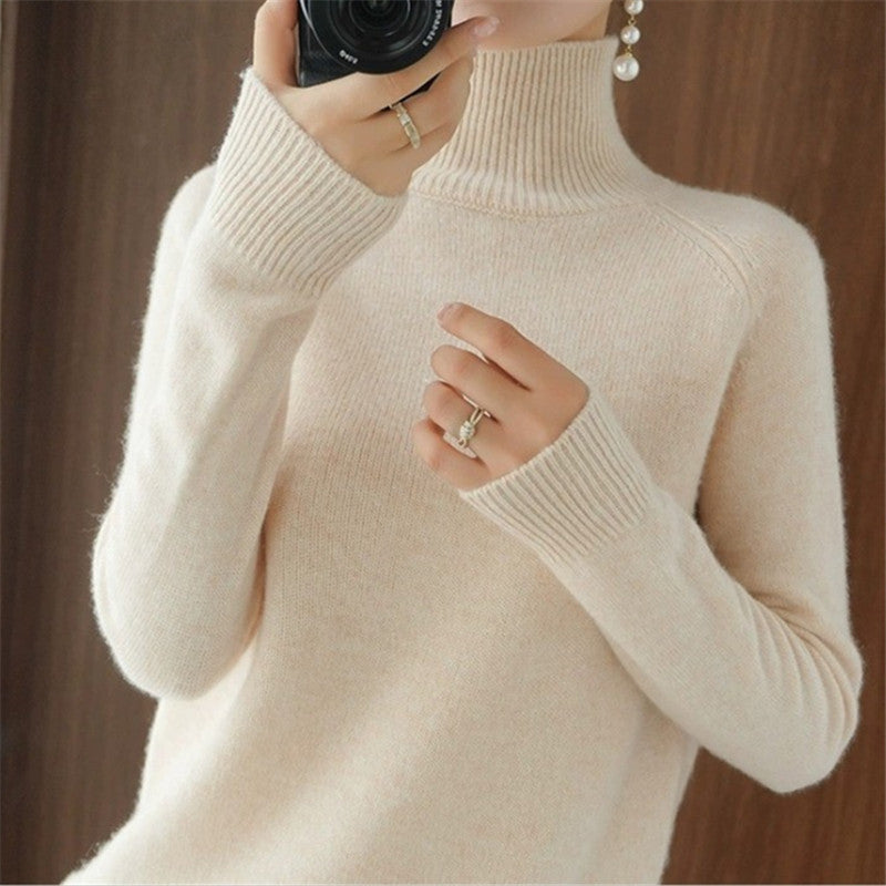 Damen weicher Rollkragenpullover aus feiner Merinowolle R&B