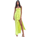Damen Elegantes Maxikleid mit raffinierten Rüschendetails und Spaghettiträgern R&B