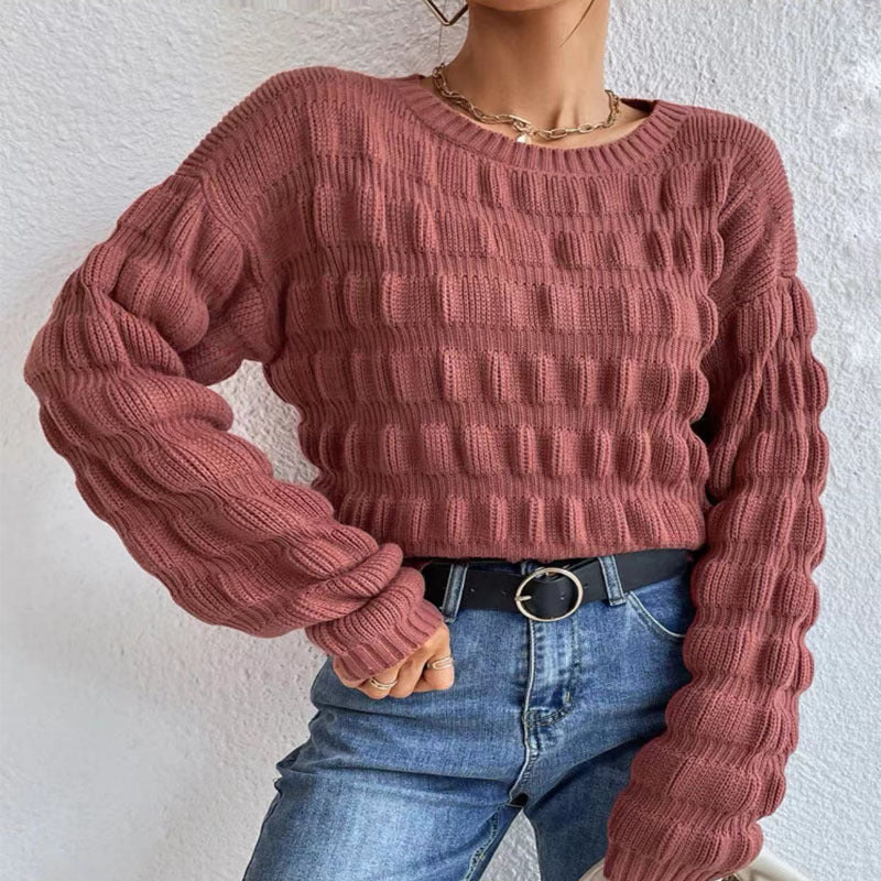Damen Strickpullover mit modernen Rastermuster R&B