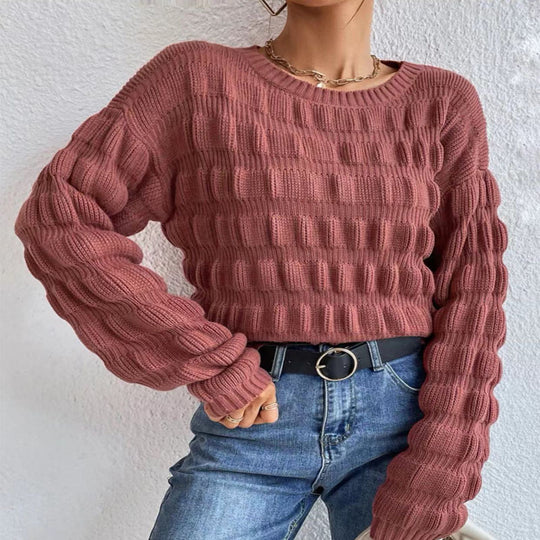 Damen Strickpullover mit modernen Rastermuster R&B