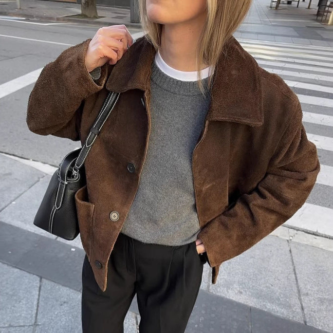 Damen Oversized Teddyjacke mit Knopfverschluss und großen Taschen R&B