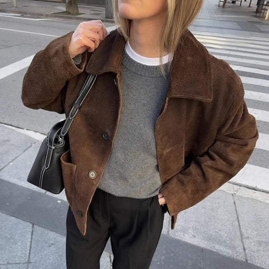Damen Oversized Teddyjacke mit Knopfverschluss und großen Taschen R&B