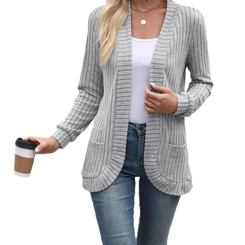 Damen Strickjacke mit offenen Front und praktischen Taschen R&B
