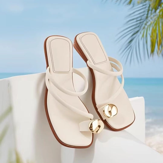 Damen Elegante Zehensteg-Sandalen mit geschmeidigem Riemendesign und luxuriösem Akzent R&B