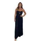 Damen eleganter Jumpsuit mit tiefem Ausschnitt und plissierten Details R&B