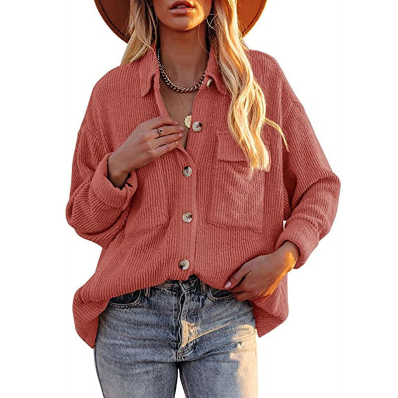 Damen Lässige Strickjacke mit Knopfleiste und Taschen R&B