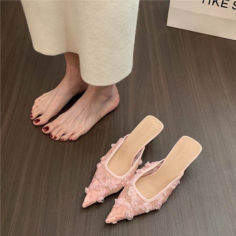 Damen spitze Slingback Mules mit floralen Applikationen R&B