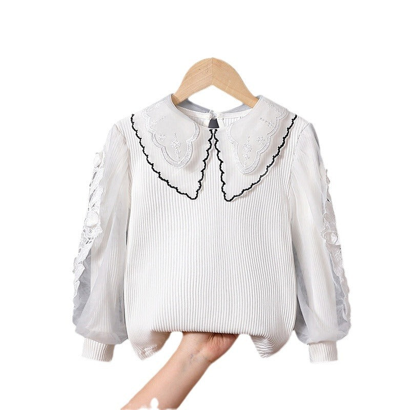 Mädchen modische Bluse mit eleganten Tüllärmeln und kunstvoller Spitzenverzierung R&B