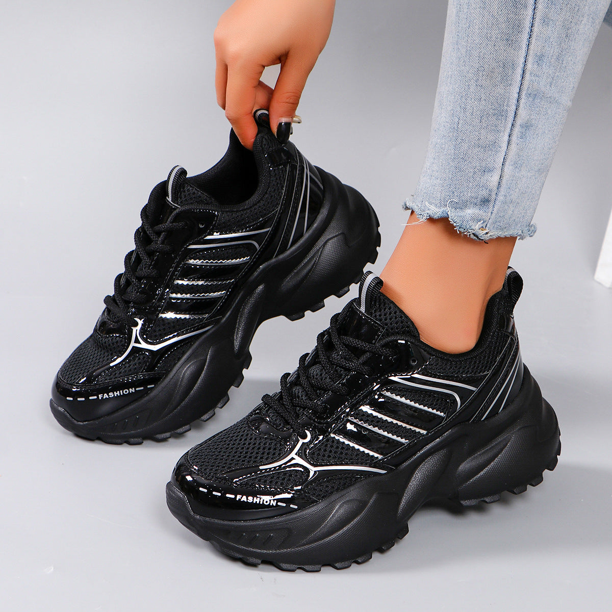 Damen Chunky Fashion Sneakers mit atmungsaktivem Mesh-Obermaterial und rutschfester Sohle