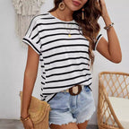 Damen gestreiftes Kurzarm-Shirt R&B
