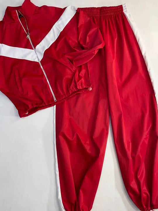 Damen sportliches Trainingsanzugset mit funktionalem Reißverschluss und elastischem Bund R&B