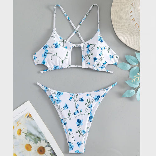 Damen Triangel-Bikini mit floralem Cut-Out-Design und verstellbaren Trägern R&B