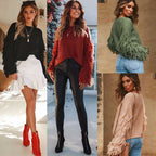 Damen Strickpullover mit voluminösen Fransenärmel und modernem Schnitt R&B