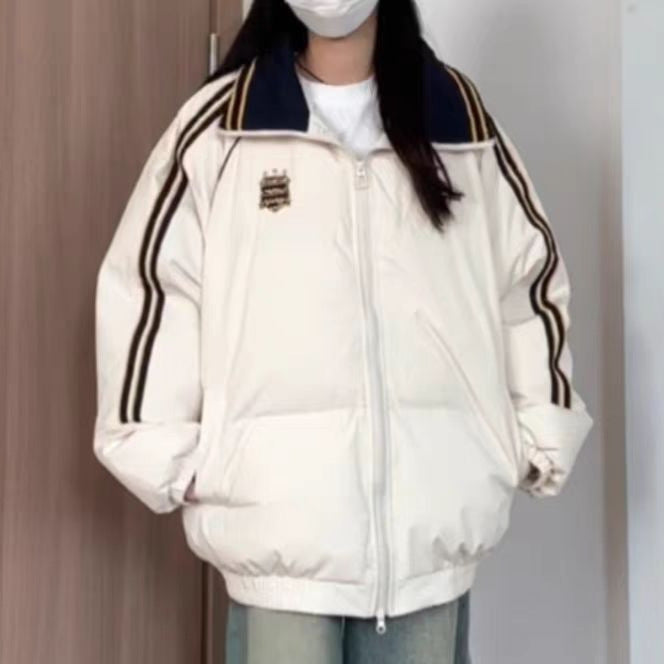 Damen Sportliche Pufferjacke mit kontrastierenden Streifen und hohem Kragen R&B