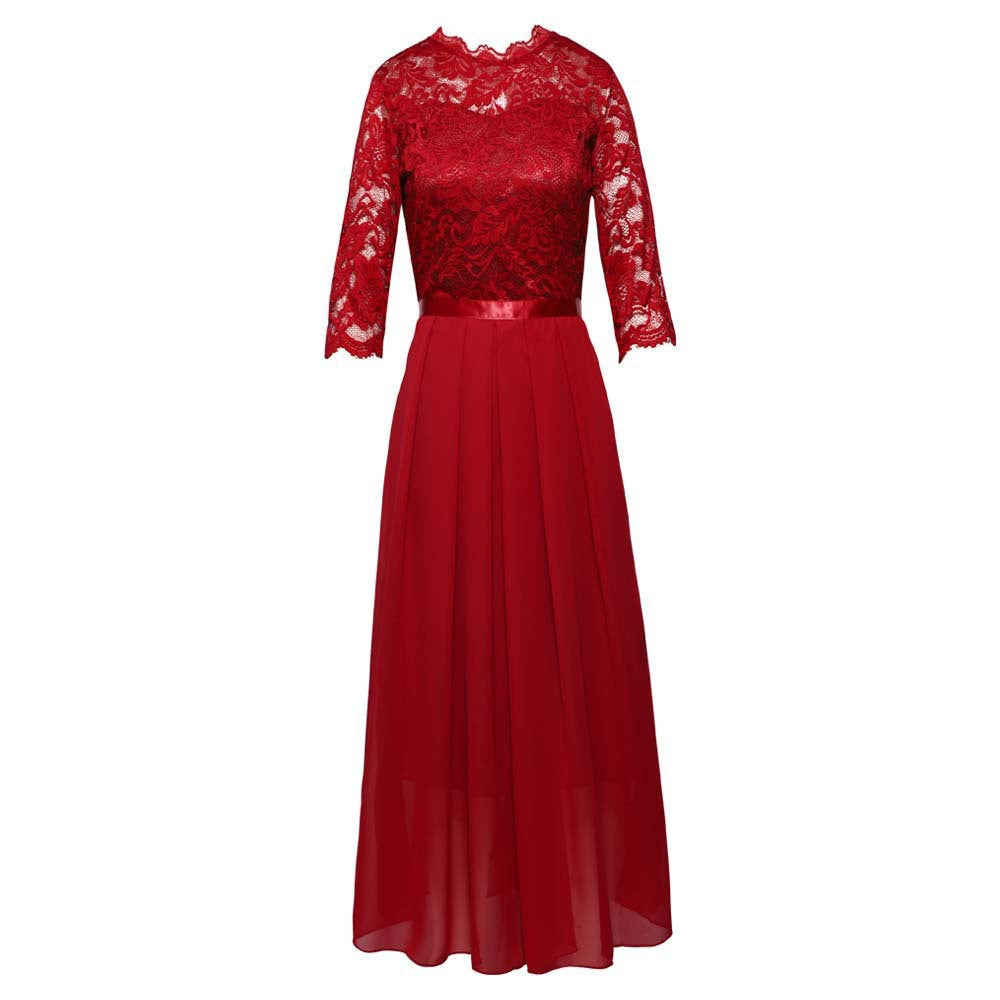 Damen Maxikleid mit Spitzendetails und transparentem Rock R&B