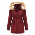 Damen modische Outdoor-Jacke mit abnehmbarem Kunstfellkragen und elastischem Taillenzug