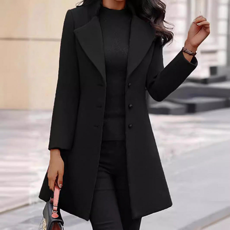 Damen eleganter Wollmantel mit strukturierter Passform und doppelt knopfverschlossenem Design R&B