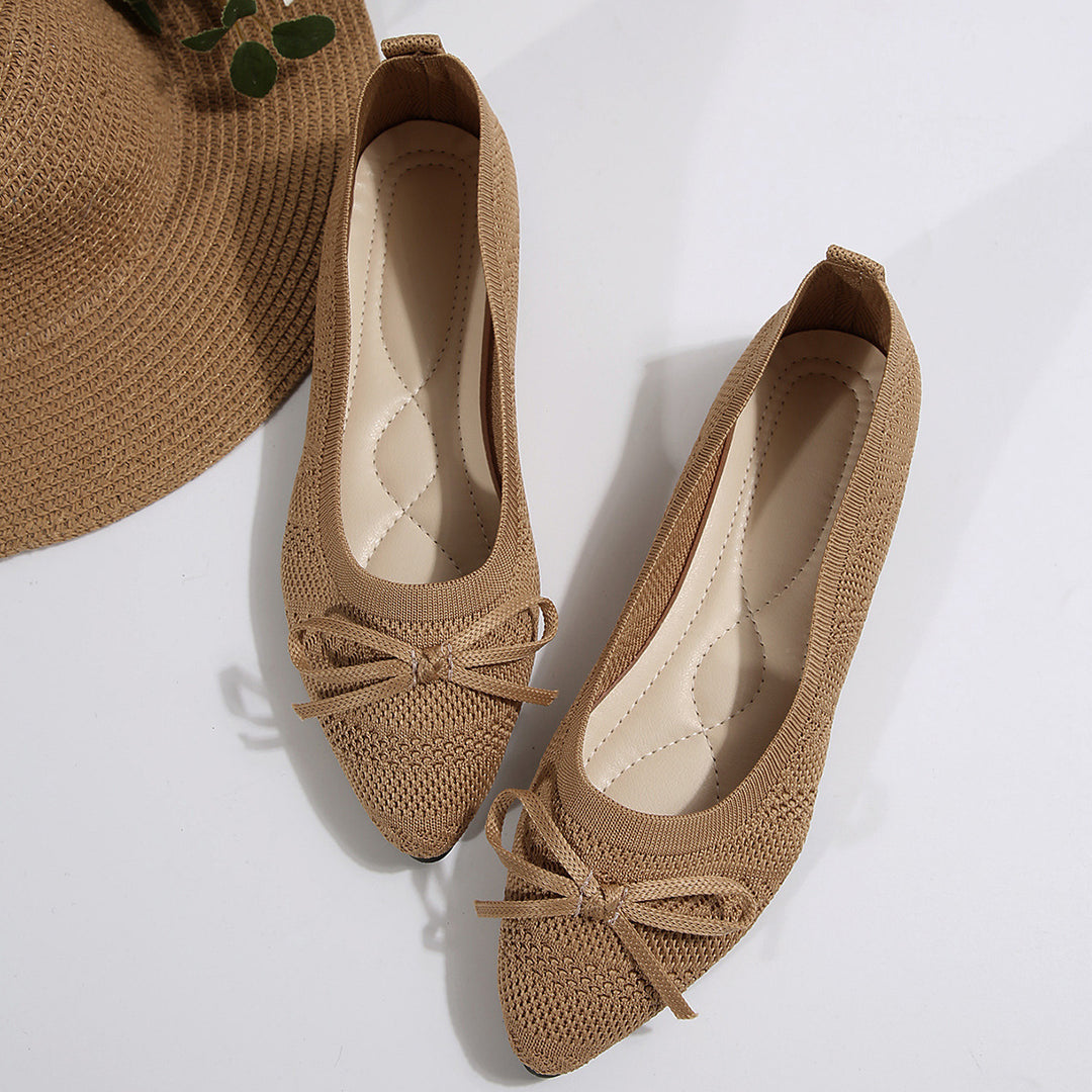 Damen elastische Ballerinas mit modischem Schleifenakzent R&B