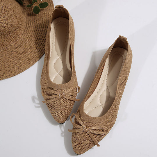 Damen elastische Ballerinas mit modischem Schleifenakzent R&B