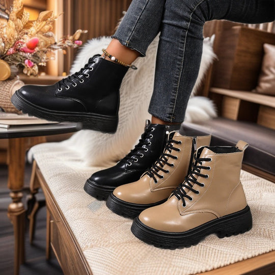 Damen Schnürstiefel mit tiefem Profil und seitlichem Reißverschluss R&B