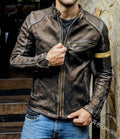 Herren Leder Bikerjacke mit Steppdetails