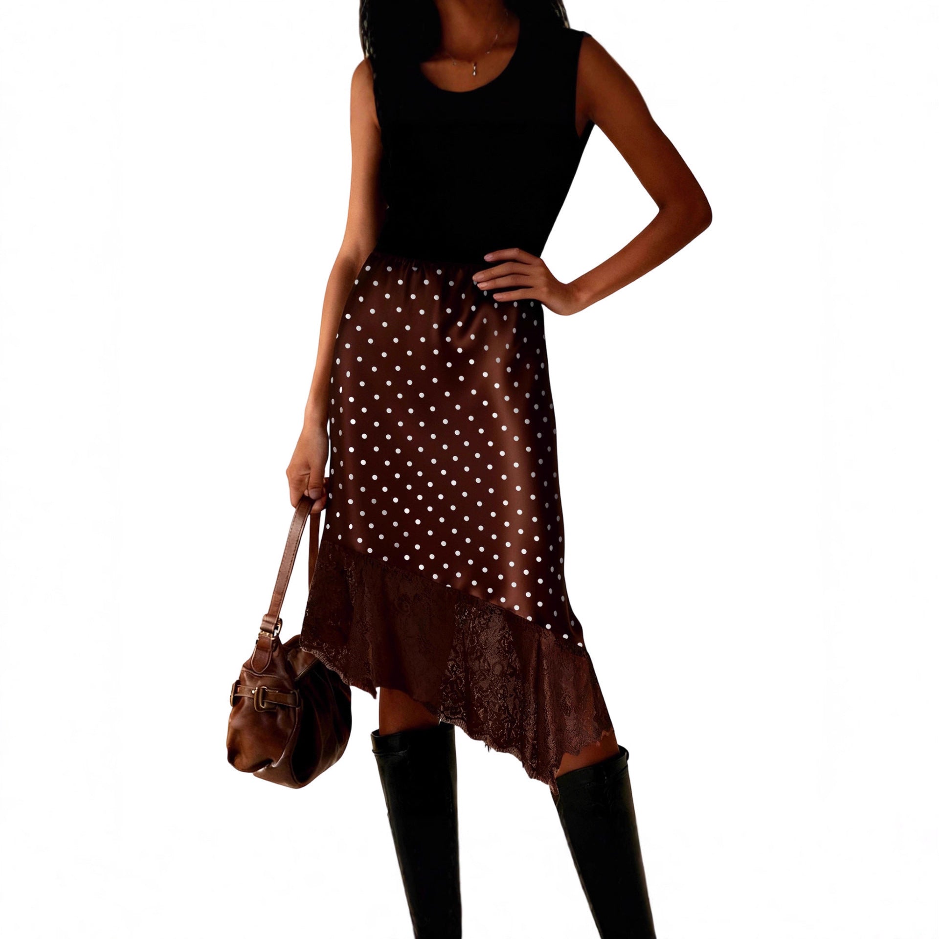 Damen Satinrock mit Spitze und asymmetrischem Saum R&B