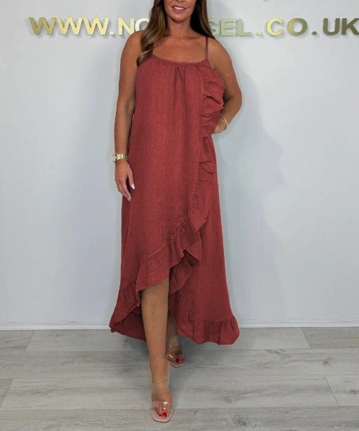 Damen Langarm Maxikleid mit asymmetrischem Saum und Rüsche R&B