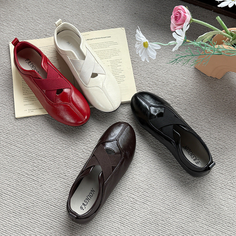 Damen elegante und bequeme Ballerinas mit raffinierter Gummizug-Ästhetik R&B
