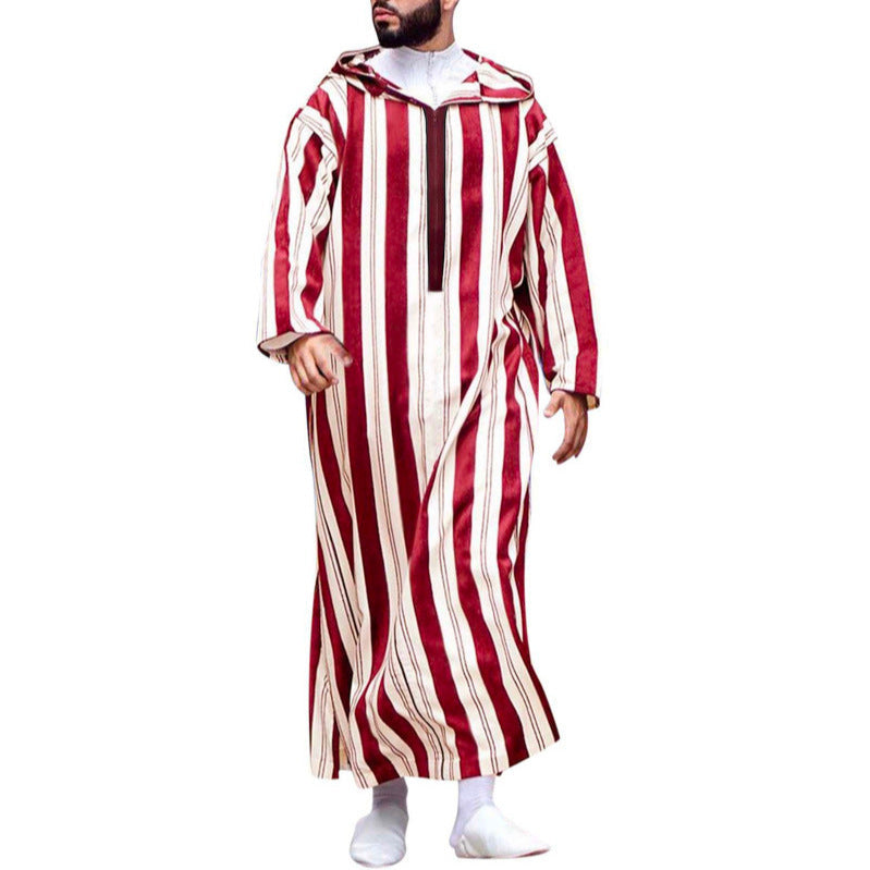 Damen nan langes Kapuzen-Hemdkleid mit frontalem Reißverschluss und senkrechtem Streifenmuster R&B