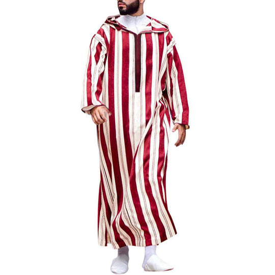 Damen nan langes Kapuzen-Hemdkleid mit frontalem Reißverschluss und senkrechtem Streifenmuster R&B
