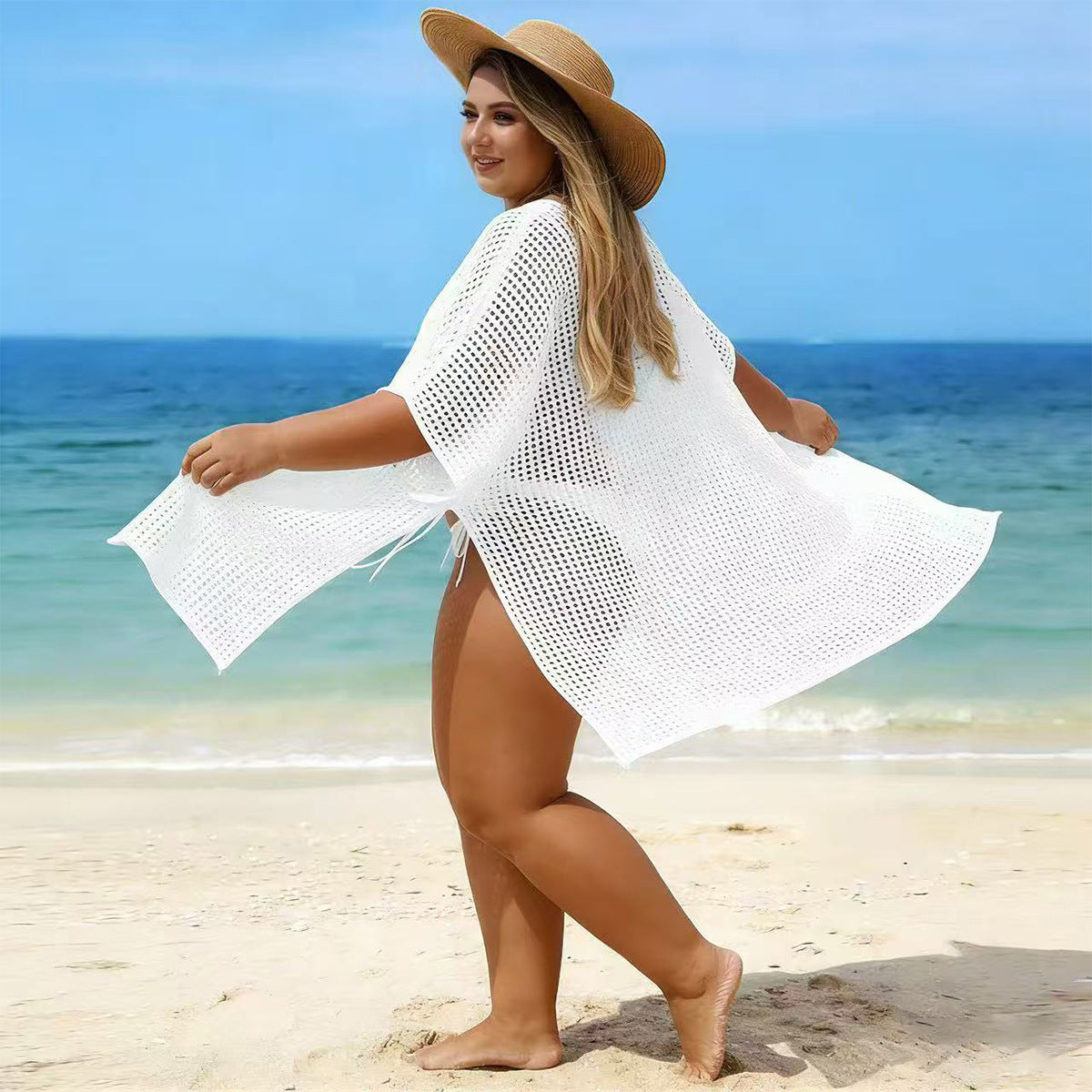 Damen luftiger Strandüberwurf mit V-Ausschnitt und seitlichem BindR&Band R&B