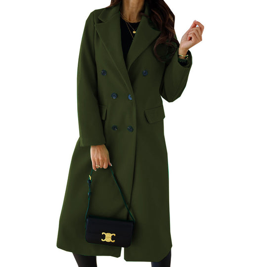 Damen Eleganter Doppelt-gesetzter Wollmantel mit Taschen R&B