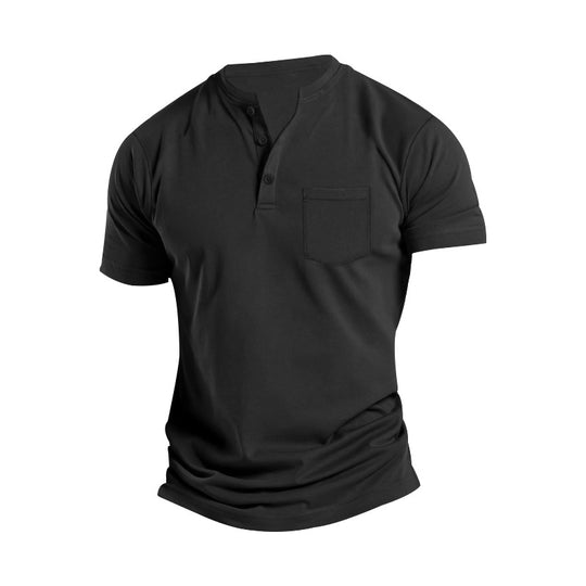 Herren Kurzarm-Henley-T-Shirt mit praktischer Brusttasche R&B