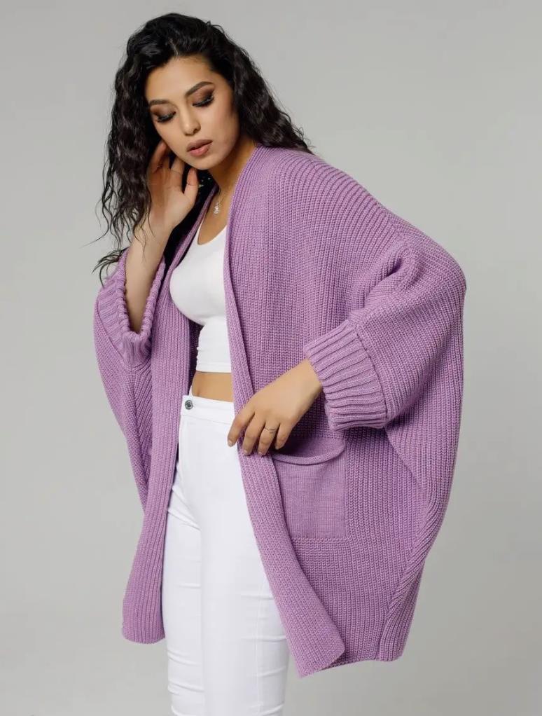 Damen Langer Strickcardigan mit offenen Fronten und praktischen Taschen R&B
