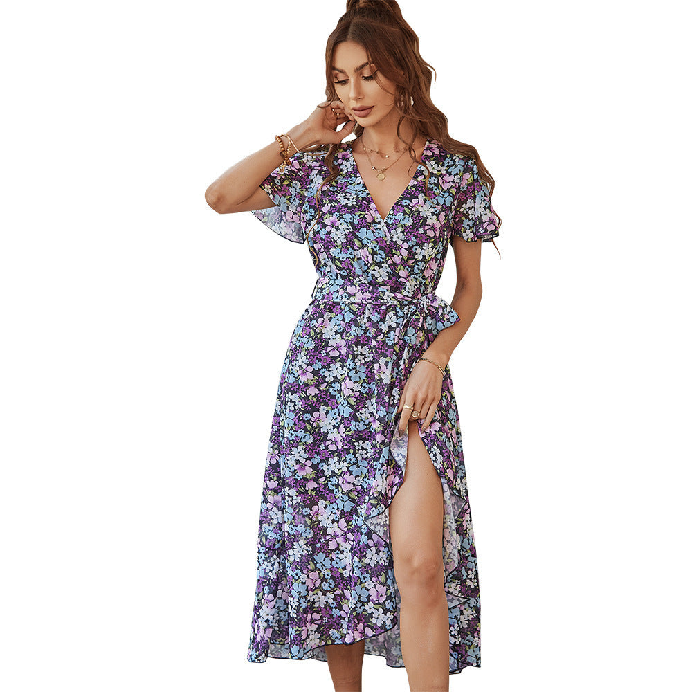 Damen Midikleid mit raffiniertem Wickeldesign und floralem Muster R&B