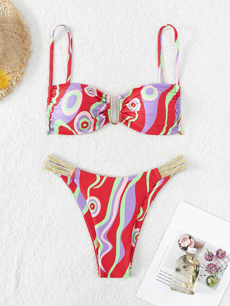 Damen Push-Up-Bikini mit verstellbaren Trägern und eleganten Goldakzenten R&B
