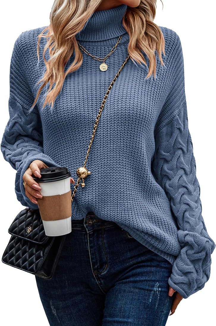 Damen Grobstrickpullover mit modernem Zopfdesign und hohem Kragen R&B