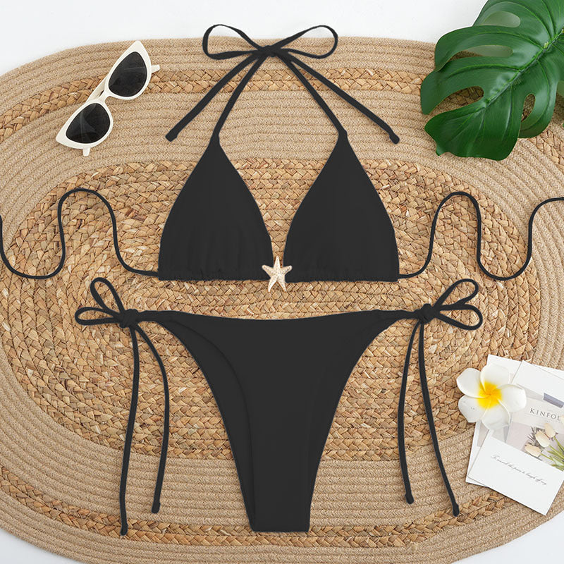Damen Triangel-Bikini-Set mit verstellbaren Trägersystem und eleganter Dekoration R&B