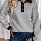 Damen oversized Stepp-Pullover mit klassischem Kragen und praktischen Knopfdetails R&B