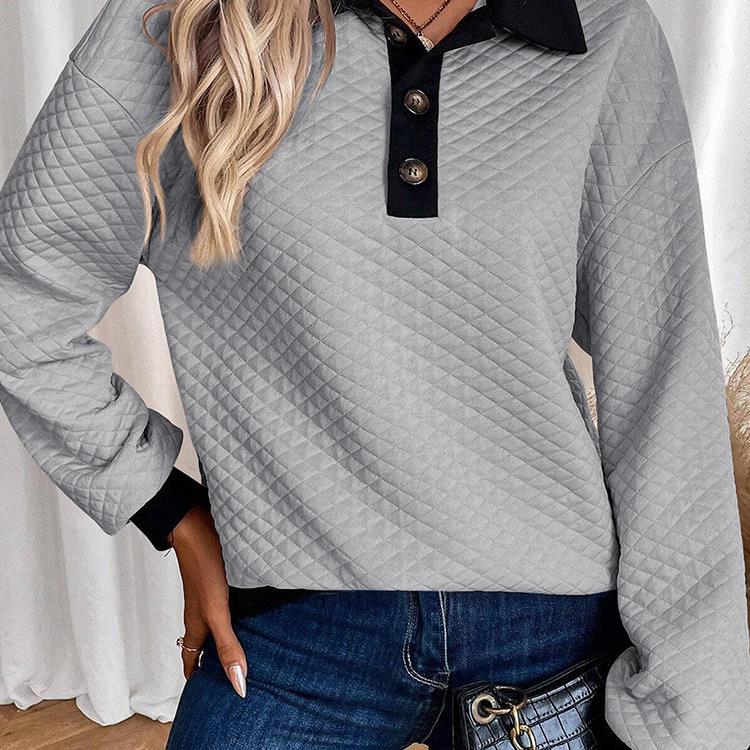 Damen oversized Stepp-Pullover mit klassischem Kragen und praktischen Knopfdetails R&B